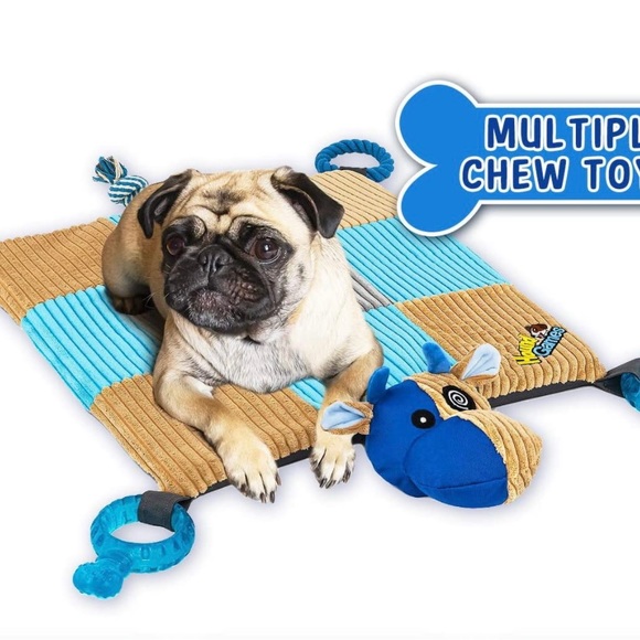 Puppy Toy Mat with Teething Chew Toys (20” x 20”) - Ropes, Squeaker